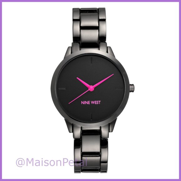 Gunmetal Adjustable Link Bracelet Watch with Mineral Crystal Lens